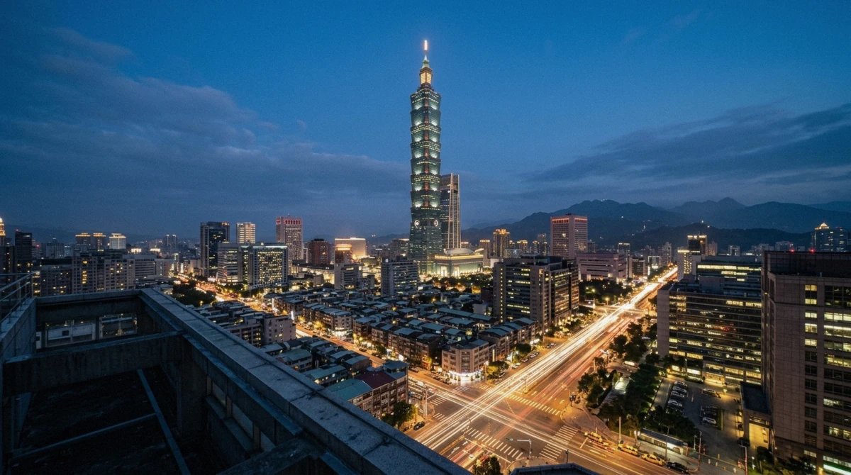Taipei 101 lit at dusk above the Xinyi district skyline, the observatory deck on the city Taipei tours in Taiwan